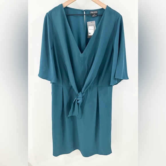NWT City Chic Elastic Waist Tie Detail Dress Teal Size 18 - Picture 4 of 6